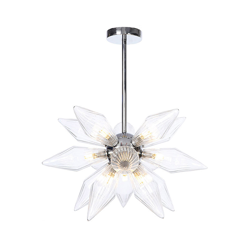Diamond Clear/Amber Glass Chandelier Industrial 9/12/15 Heads Kitchen Pendant Lighting Fixture in Chrome/Gold Clearhalo 'Ceiling Lights' 'Chandeliers' 'Close To Ceiling Lights' 'Glass shade' 'Glass' 'Industrial Chandeliers' 'Industrial' 'Middle Century Chandeliers' 'Tiffany' Lighting' 1423444