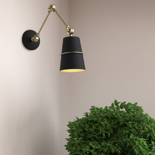 1 Light Wall Mount Light Modern Style Tapered Metal Wall Lighting with Swing Arm in Black/White for Hallway Black Clearhalo 'Cast Iron' 'Glass' 'Industrial' 'Modern wall lights' 'Modern' 'Tiffany' 'Traditional wall lights' 'Wall Lamps & Sconces' 'Wall Lights' Lighting' 142344