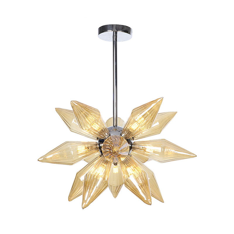 Diamond Clear/Amber Glass Chandelier Industrial 9/12/15 Heads Kitchen Pendant Lighting Fixture in Chrome/Gold Clearhalo 'Ceiling Lights' 'Chandeliers' 'Close To Ceiling Lights' 'Glass shade' 'Glass' 'Industrial Chandeliers' 'Industrial' 'Middle Century Chandeliers' 'Tiffany' Lighting' 1423452