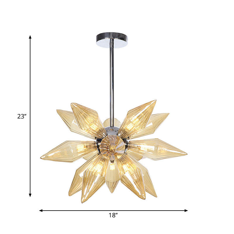 Diamond Clear/Amber Glass Chandelier Industrial 9/12/15 Heads Kitchen Pendant Lighting Fixture in Chrome/Gold Clearhalo 'Ceiling Lights' 'Chandeliers' 'Close To Ceiling Lights' 'Glass shade' 'Glass' 'Industrial Chandeliers' 'Industrial' 'Middle Century Chandeliers' 'Tiffany' Lighting' 1423453