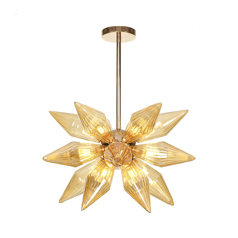 Diamond Clear/Amber Glass Chandelier Industrial 9/12/15 Heads Kitchen Pendant Lighting Fixture in Chrome/Gold Clearhalo 'Ceiling Lights' 'Chandeliers' 'Close To Ceiling Lights' 'Glass shade' 'Glass' 'Industrial Chandeliers' 'Industrial' 'Middle Century Chandeliers' 'Tiffany' Lighting' 1423456