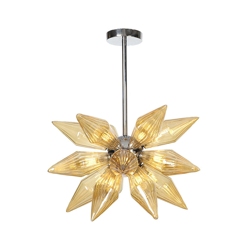 Diamond Clear/Amber Glass Chandelier Industrial 9/12/15 Heads Kitchen Pendant Lighting Fixture in Chrome/Gold Clearhalo 'Ceiling Lights' 'Chandeliers' 'Close To Ceiling Lights' 'Glass shade' 'Glass' 'Industrial Chandeliers' 'Industrial' 'Middle Century Chandeliers' 'Tiffany' Lighting' 1423464