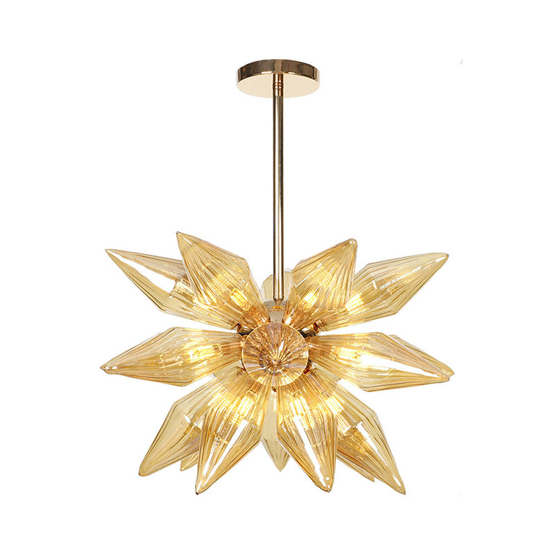 Diamond Clear/Amber Glass Chandelier Industrial 9/12/15 Heads Kitchen Pendant Lighting Fixture in Chrome/Gold Clearhalo 'Ceiling Lights' 'Chandeliers' 'Close To Ceiling Lights' 'Glass shade' 'Glass' 'Industrial Chandeliers' 'Industrial' 'Middle Century Chandeliers' 'Tiffany' Lighting' 1423476