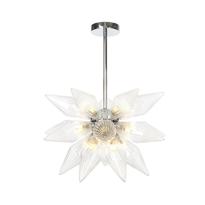 Diamond Clear/Amber Glass Chandelier Industrial 9/12/15 Heads Kitchen Pendant Lighting Fixture in Chrome/Gold Clearhalo 'Ceiling Lights' 'Chandeliers' 'Close To Ceiling Lights' 'Glass shade' 'Glass' 'Industrial Chandeliers' 'Industrial' 'Middle Century Chandeliers' 'Tiffany' Lighting' 1423480