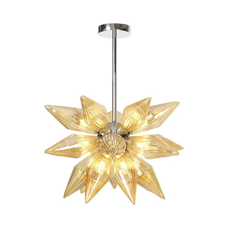 Diamond Clear/Amber Glass Chandelier Industrial 9/12/15 Heads Kitchen Pendant Lighting Fixture in Chrome/Gold Clearhalo 'Ceiling Lights' 'Chandeliers' 'Close To Ceiling Lights' 'Glass shade' 'Glass' 'Industrial Chandeliers' 'Industrial' 'Middle Century Chandeliers' 'Tiffany' Lighting' 1423484