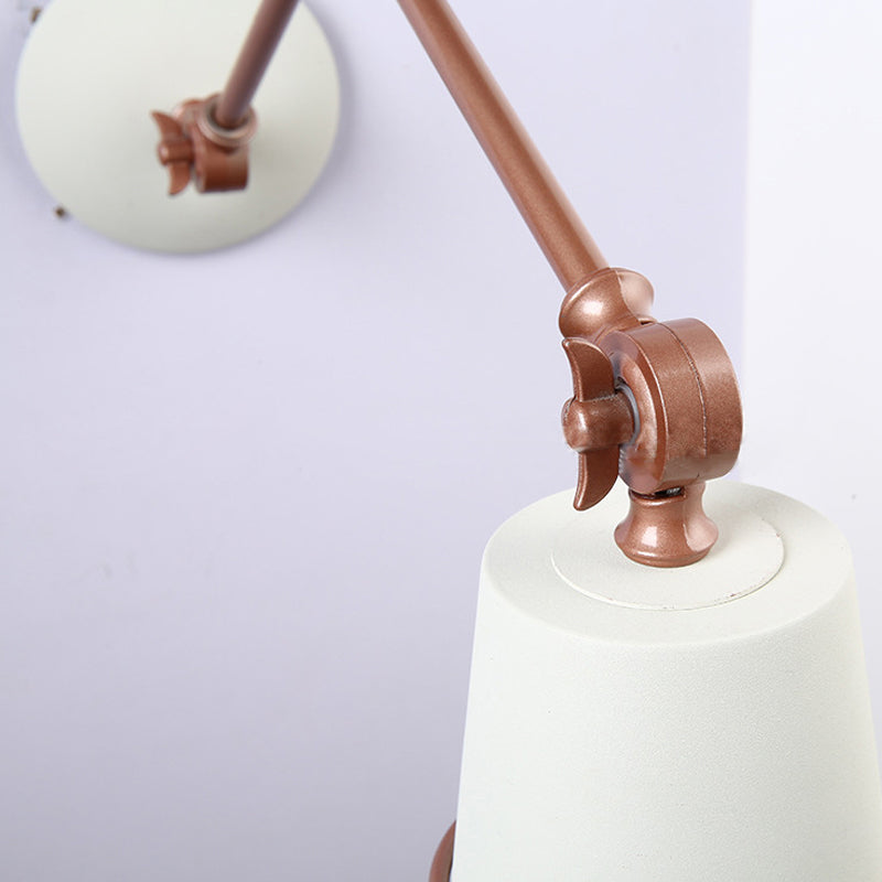 1 Light Wall Mount Light Modern Style Tapered Metal Wall Lighting with Swing Arm in Black/White for Hallway Clearhalo 'Cast Iron' 'Glass' 'Industrial' 'Modern wall lights' 'Modern' 'Tiffany' 'Traditional wall lights' 'Wall Lamps & Sconces' 'Wall Lights' Lighting' 142353