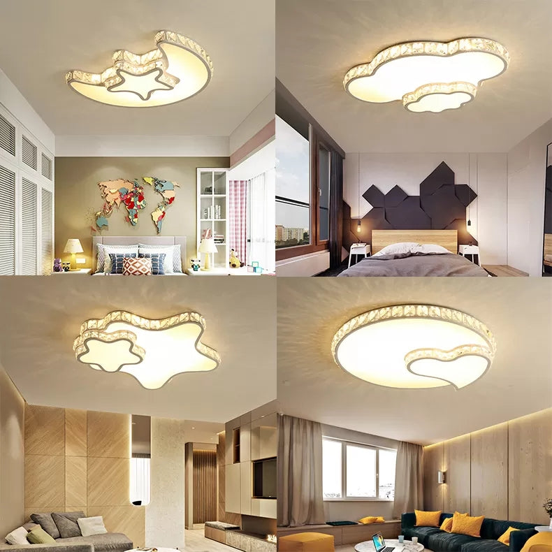 Kids Sky View Flush Ceiling Light Acrylic White Ceiling Mount Light with Clear Crystal for Foyer Clearhalo 'Ceiling Lights' 'Close To Ceiling Lights' 'Close to ceiling' 'Flush mount' Lighting' 14237