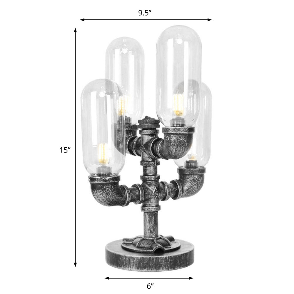 1/4/5-Bulb Capsule Shade Table Ligting Industrial Clear/Amber Glass Night Lamp for Bedroom Clearhalo 'Lamps' 'Table Lamps' Lighting' 1423721