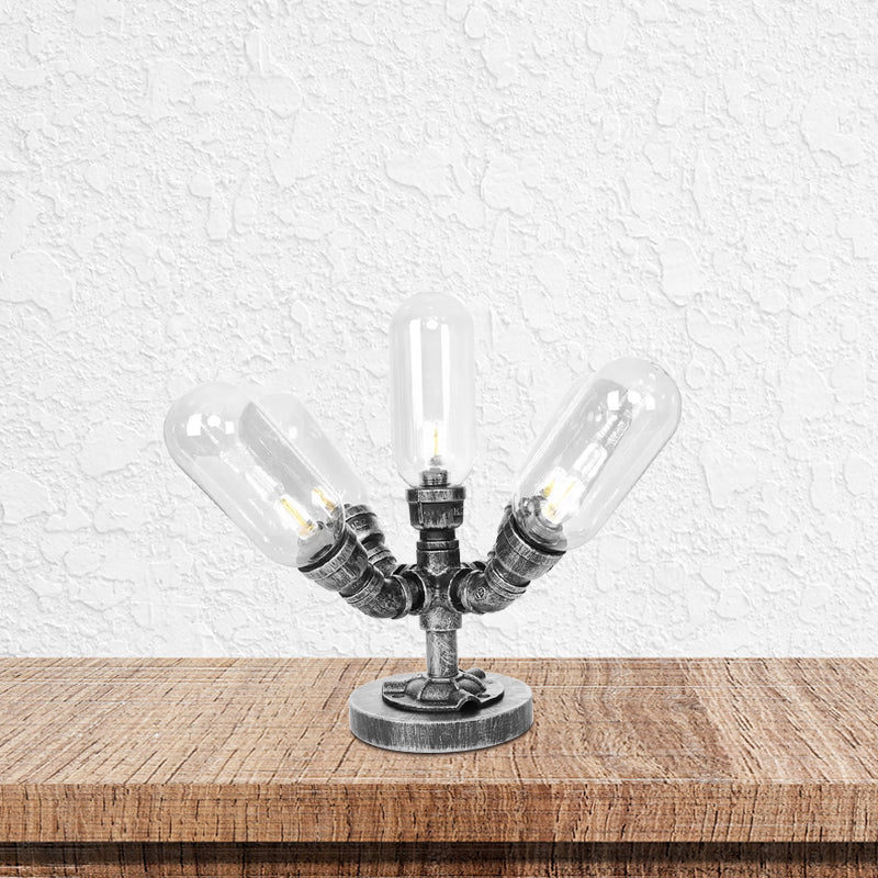 1/4/5-Bulb Capsule Shade Table Ligting Industrial Clear/Amber Glass Night Lamp for Bedroom Clearhalo 'Lamps' 'Table Lamps' Lighting' 1423723