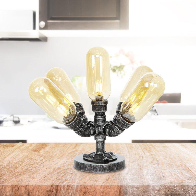1/4/5-Bulb Capsule Shade Table Ligting Industrial Clear/Amber Glass Night Lamp for Bedroom Amber C Clearhalo 'Lamps' 'Table Lamps' Lighting' 1423736
