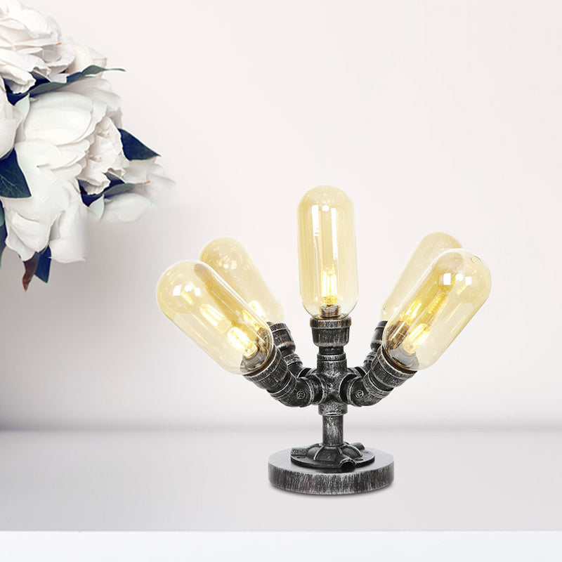 1/4/5-Bulb Capsule Shade Table Ligting Industrial Clear/Amber Glass Night Lamp for Bedroom Clearhalo 'Lamps' 'Table Lamps' Lighting' 1423737