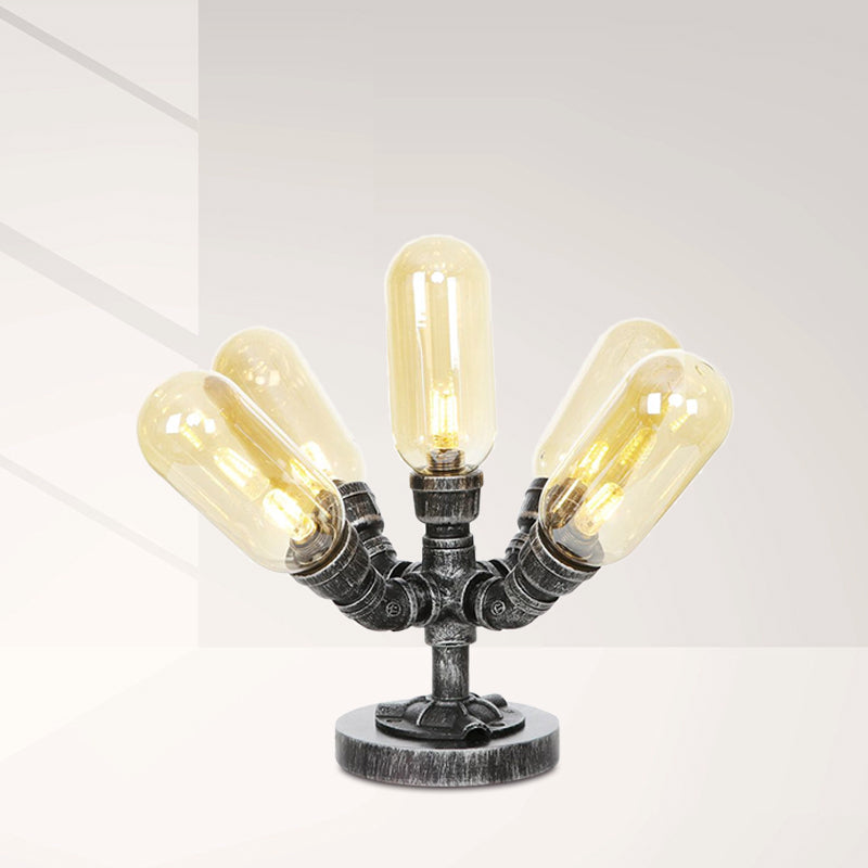 1/4/5-Bulb Capsule Shade Table Ligting Industrial Clear/Amber Glass Night Lamp for Bedroom Clearhalo 'Lamps' 'Table Lamps' Lighting' 1423738
