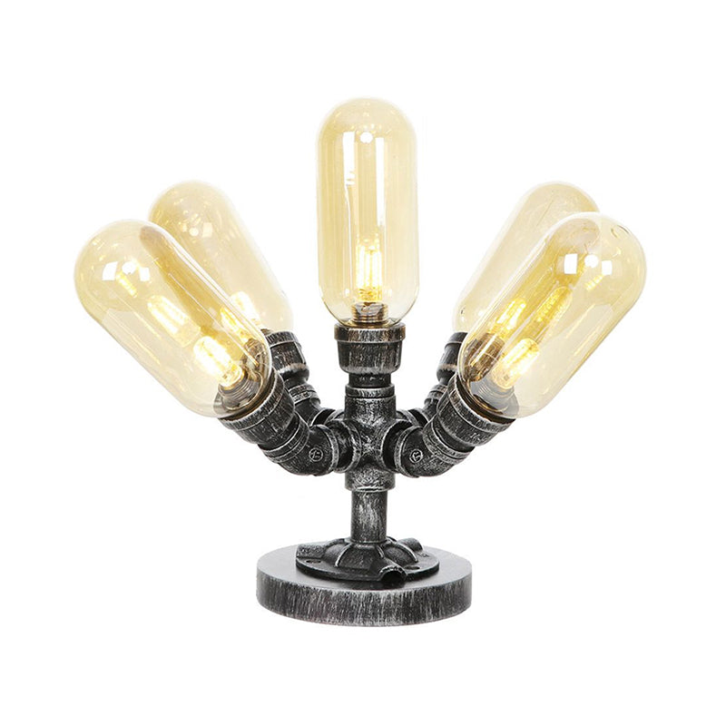 1/4/5-Bulb Capsule Shade Table Ligting Industrial Clear/Amber Glass Night Lamp for Bedroom Clearhalo 'Lamps' 'Table Lamps' Lighting' 1423739