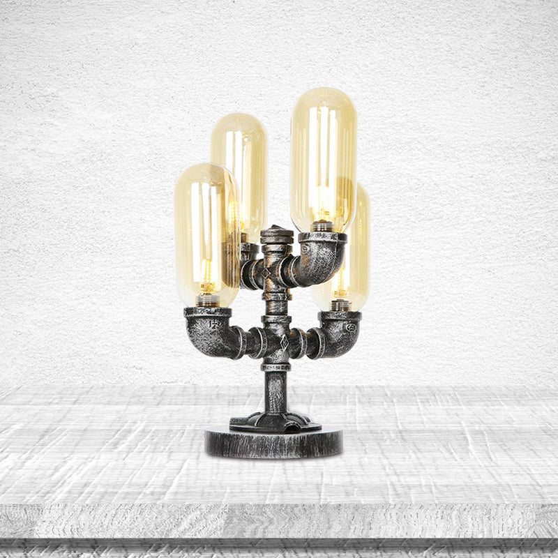 1/4/5-Bulb Capsule Shade Table Ligting Industrial Clear/Amber Glass Night Lamp for Bedroom Amber B Clearhalo 'Lamps' 'Table Lamps' Lighting' 1423741