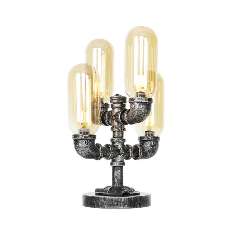1/4/5-Bulb Capsule Shade Table Ligting Industrial Clear/Amber Glass Night Lamp for Bedroom Clearhalo 'Lamps' 'Table Lamps' Lighting' 1423743