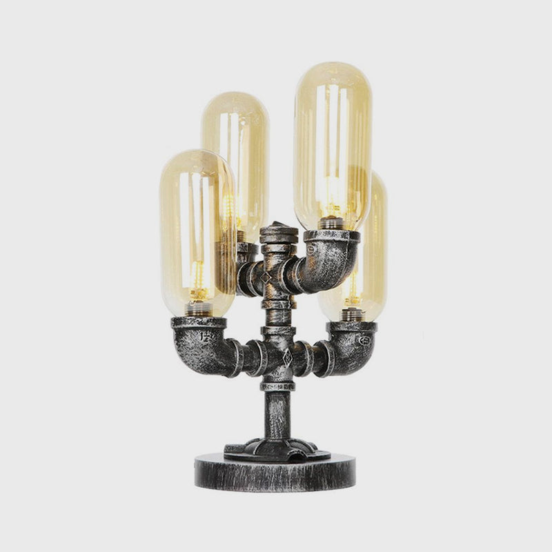 1/4/5-Bulb Capsule Shade Table Ligting Industrial Clear/Amber Glass Night Lamp for Bedroom Clearhalo 'Lamps' 'Table Lamps' Lighting' 1423744