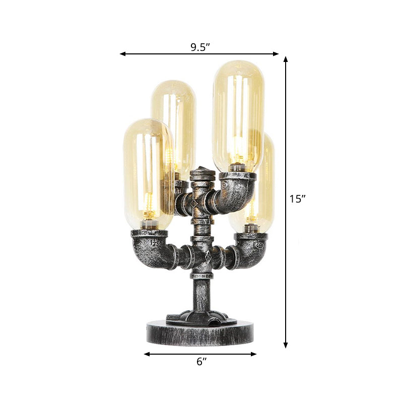 1/4/5-Bulb Capsule Shade Table Ligting Industrial Clear/Amber Glass Night Lamp for Bedroom Clearhalo 'Lamps' 'Table Lamps' Lighting' 1423745