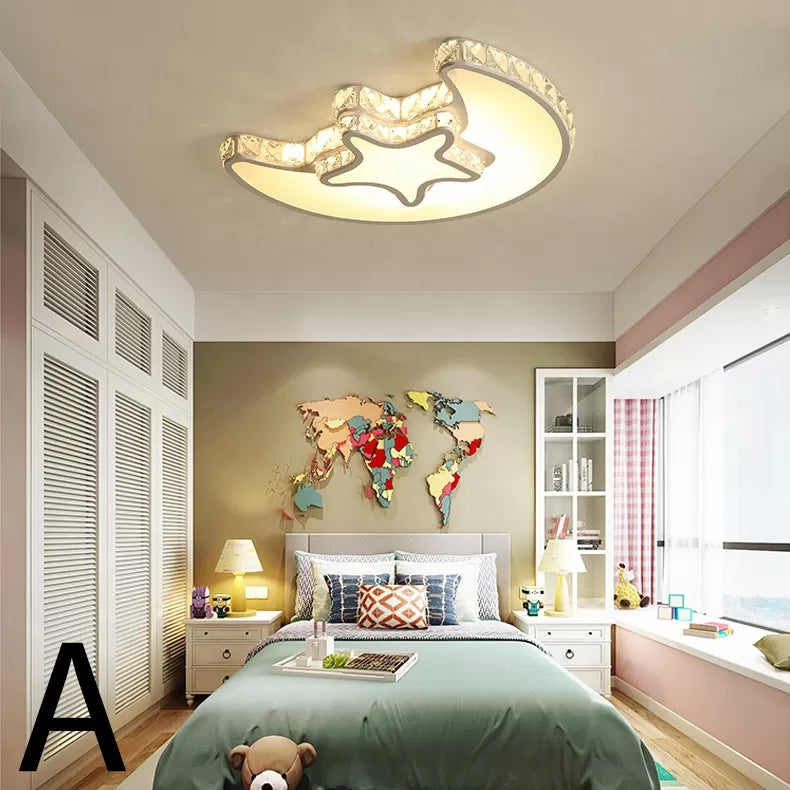 Kids Sky View Flush Ceiling Light Acrylic White Ceiling Mount Light with Clear Crystal for Foyer Clearhalo 'Ceiling Lights' 'Close To Ceiling Lights' 'Close to ceiling' 'Flush mount' Lighting' 14238