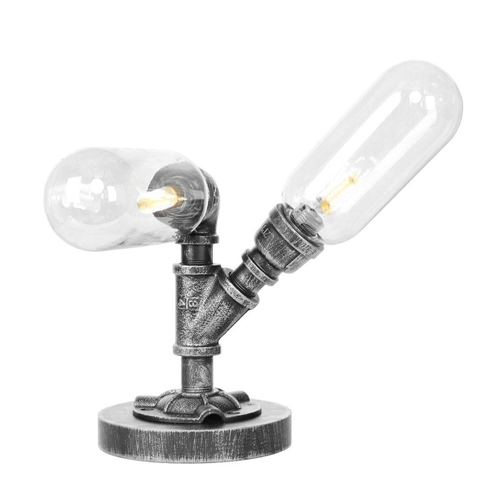 Capsule Clear/Amber Glass Night Light Farmhouse 2/3 Heads Tearoom LED Table Lamp with Pipe Base Clearhalo 'Lamps' 'Table Lamps' Lighting' 1423805