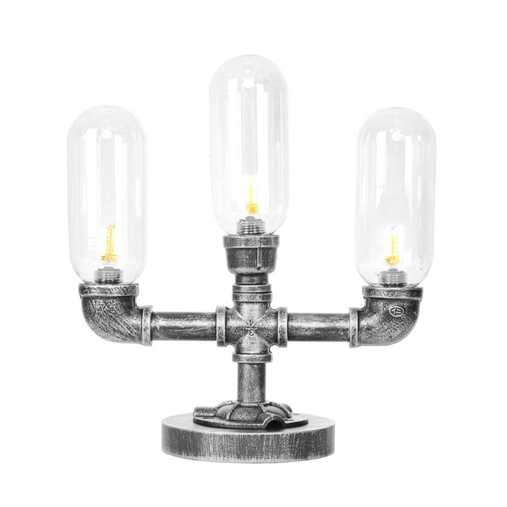 Capsule Clear/Amber Glass Night Light Farmhouse 2/3 Heads Tearoom LED Table Lamp with Pipe Base Clearhalo 'Lamps' 'Table Lamps' Lighting' 1423810