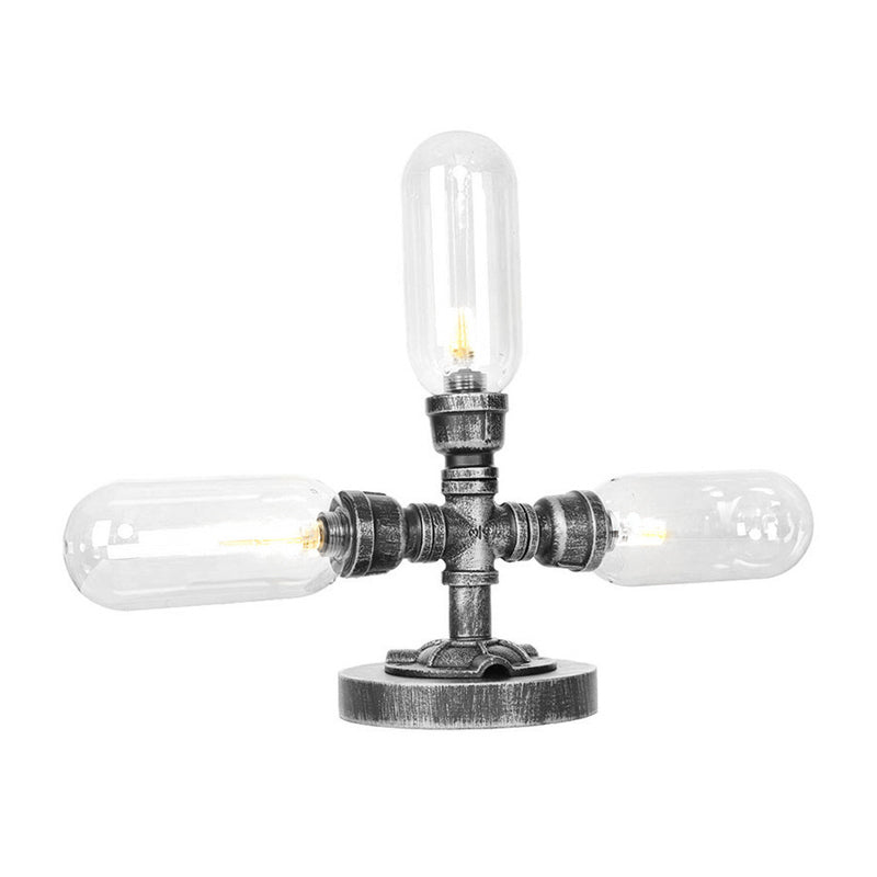 Capsule Clear/Amber Glass Night Light Farmhouse 2/3 Heads Tearoom LED Table Lamp with Pipe Base Clear C Clearhalo 'Lamps' 'Table Lamps' Lighting' 1423815