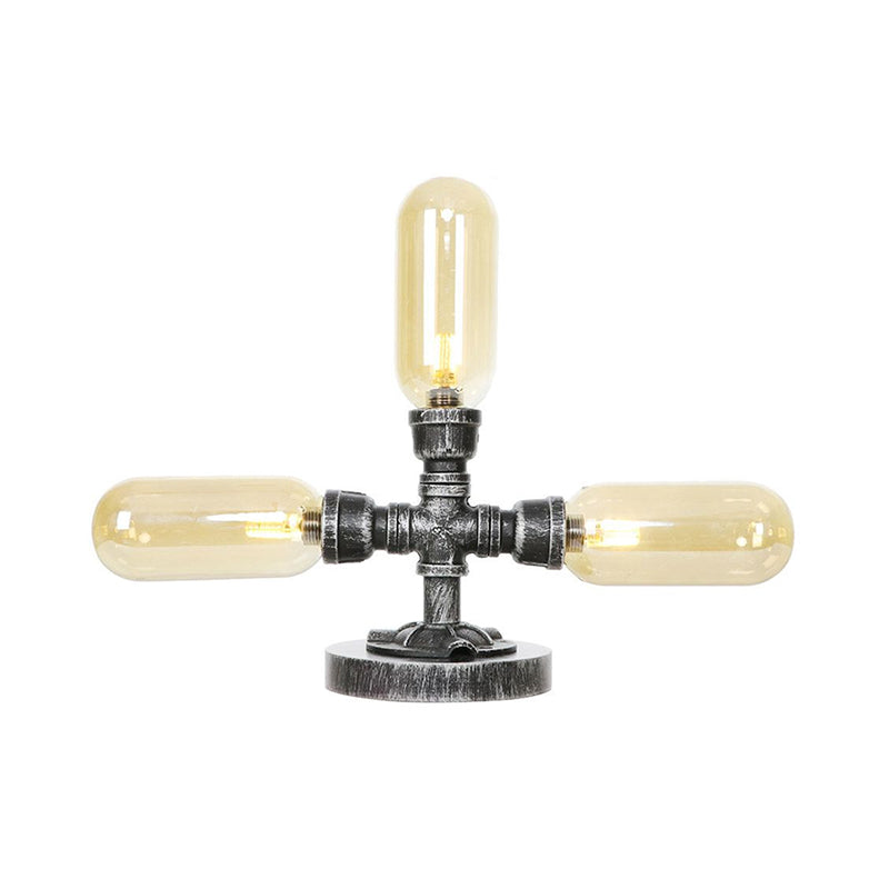 Capsule Clear/Amber Glass Night Light Farmhouse 2/3 Heads Tearoom LED Table Lamp with Pipe Base Clearhalo 'Lamps' 'Table Lamps' Lighting' 1423829