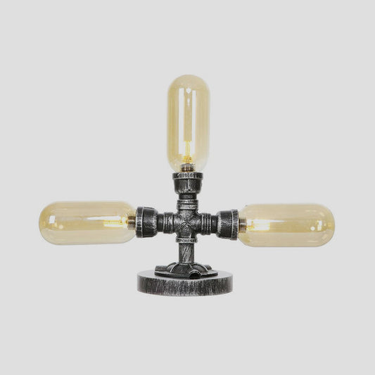 Capsule Clear/Amber Glass Night Light Farmhouse 2/3 Heads Tearoom LED Table Lamp with Pipe Base Clearhalo 'Lamps' 'Table Lamps' Lighting' 1423830