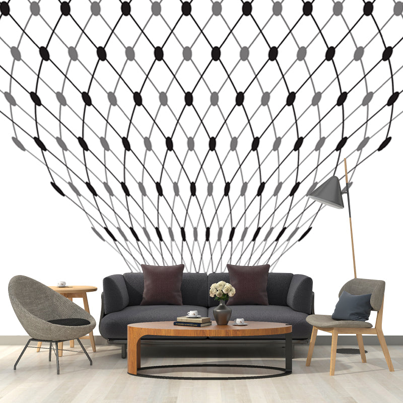 Net Hot Air Balloon Murals Contemporary Smooth Wall Decoration in Black on White Clearhalo 'Wall Decor' 'Wall Mural' 1424021