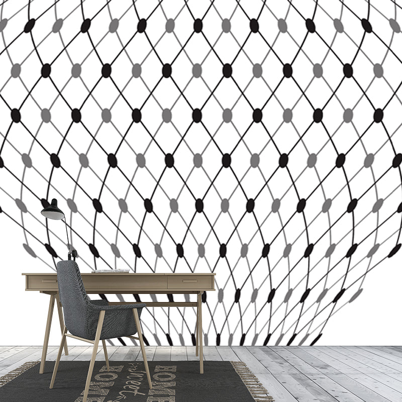 Net Hot Air Balloon Murals Contemporary Smooth Wall Decoration in Black on White Clearhalo 'Wall Decor' 'Wall Mural' 1424022