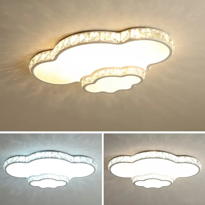 Kids Sky View Flush Ceiling Light Acrylic White Ceiling Mount Light with Clear Crystal for Foyer White Cloud Clearhalo 'Ceiling Lights' 'Close To Ceiling Lights' 'Close to ceiling' 'Flush mount' Lighting' 14241
