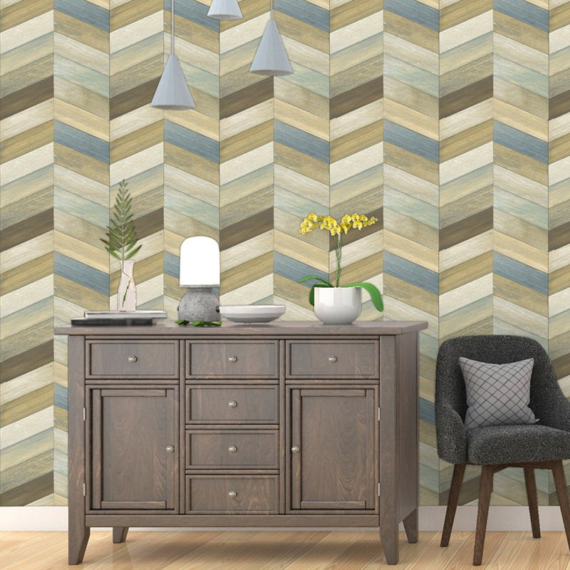 Chevron Wood Effect Wallpaper Rural Stain-Proof Living Room Wall Decor, 57.1-sq ft Clearhalo 'Country wall decor' 'Rustic' 'Wallpaper' Wall Decor' 1424153