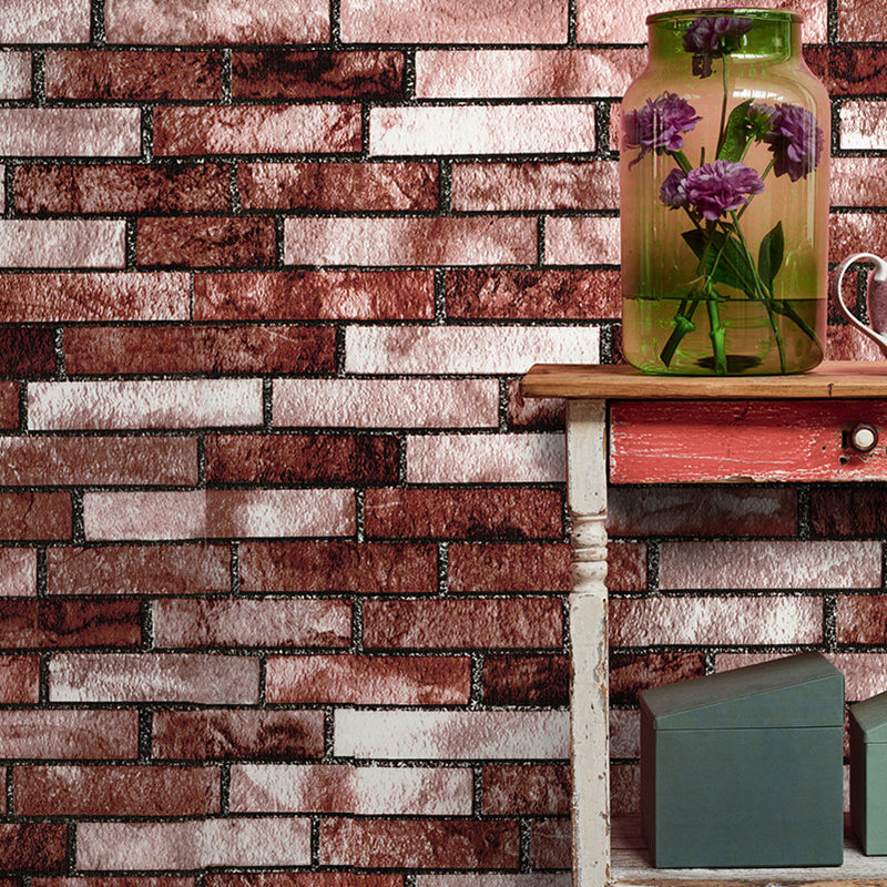 Grey-Red Brick Look Wallpaper Temporary Steampunk Living Room Wall Covering, Peel and Stick Gray-Red Clearhalo 'Industrial wall decor' 'Industrial' 'Wallpaper' Wall Decor' 1424184
