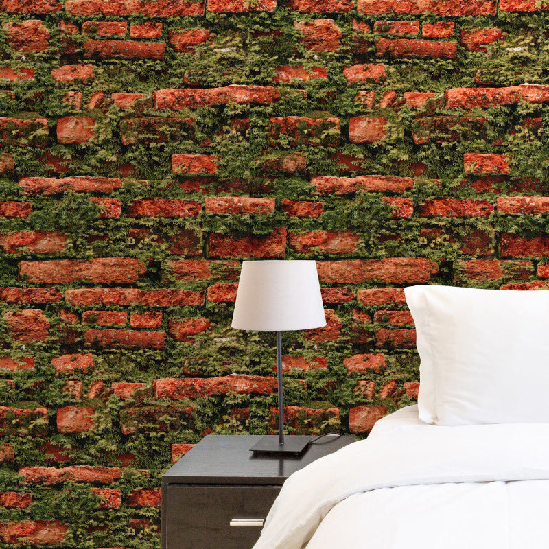 Steampunk Mossy Brick Wallpaper Roll for Bedroom 57.1-sq ft Wall Covering in Red Clearhalo 'Industrial wall decor' 'Industrial' 'Wallpaper' Wall Decor' 1424197