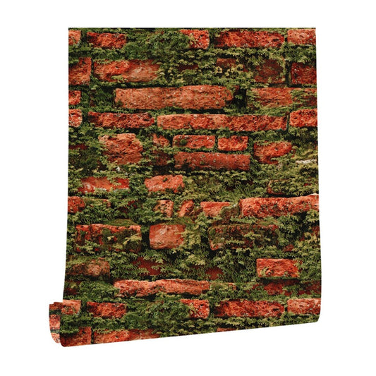 Steampunk Mossy Brick Wallpaper Roll for Bedroom 57.1-sq ft Wall Covering in Red Clearhalo 'Industrial wall decor' 'Industrial' 'Wallpaper' Wall Decor' 1424198