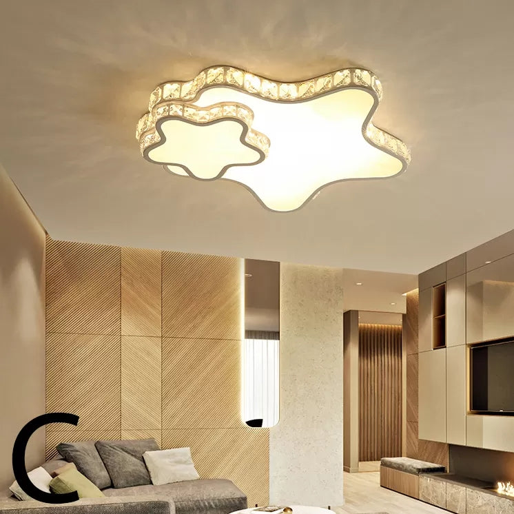Kids Sky View Flush Ceiling Light Acrylic White Ceiling Mount Light with Clear Crystal for Foyer Clearhalo 'Ceiling Lights' 'Close To Ceiling Lights' 'Close to ceiling' 'Flush mount' Lighting' 14242