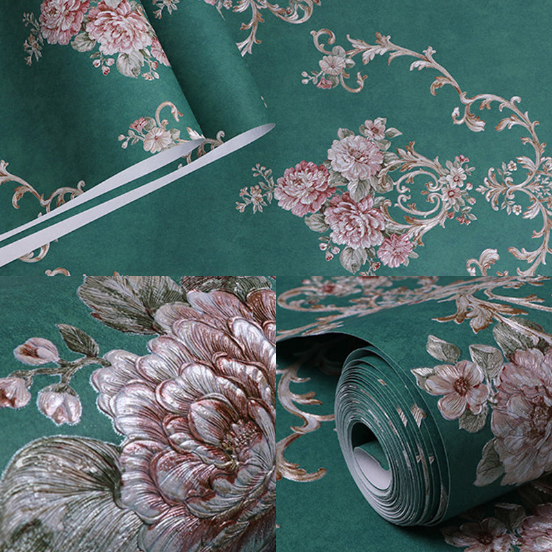 Countryside Peonies Wallpapers Non-Woven Washable Pastel Color Wall Decor for Dining Room Clearhalo 'Country wall decor' 'Rustic' 'Wallpaper' Wall Decor' 1424253