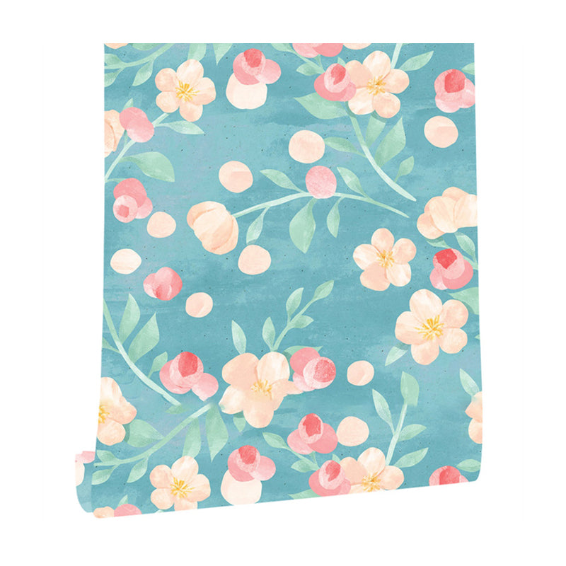 Blue Flower Branch Adhesive Wallpapers Easy Peel Off Wall Covering for Kitchen, 34.2-sq ft Clearhalo &#39;Country wall decor&#39; &#39;Rustic&#39; &#39;Wallpaper&#39; Wall Decor&#39; 1424263