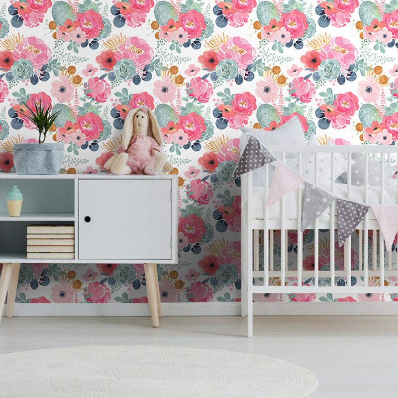 Rural Watercolor Peony Wallpapers PVC Temporary Peel and Stick Multicolored Wall Covering for Home Clearhalo 'Country wall decor' 'Rustic' 'Wallpaper' Wall Decor' 1424286