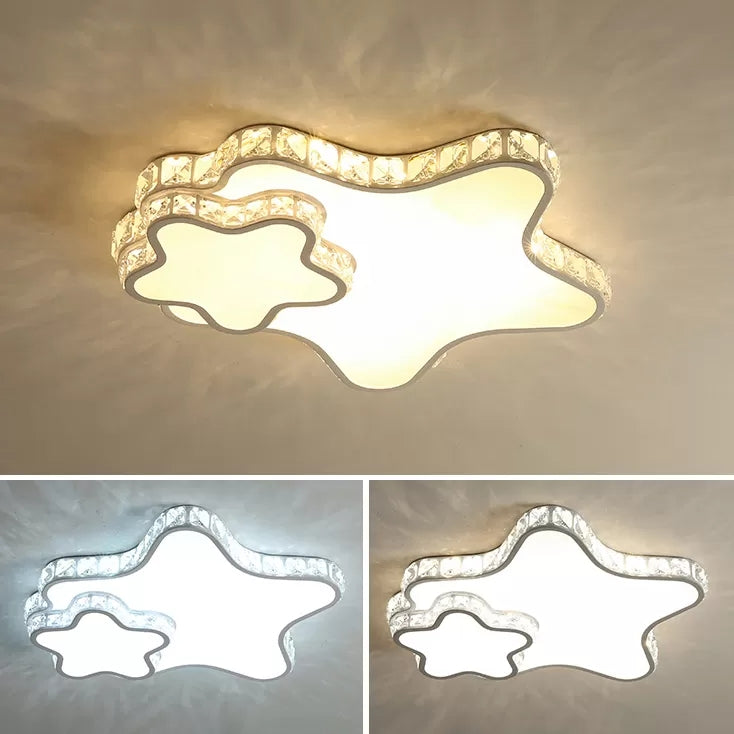Kids Sky View Flush Ceiling Light Acrylic White Ceiling Mount Light with Clear Crystal for Foyer White Star Clearhalo 'Ceiling Lights' 'Close To Ceiling Lights' 'Close to ceiling' 'Flush mount' Lighting' 14243