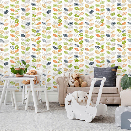 Yellow-Green Leaves Stick-On Wallpaper Removable Country Style Living Room Wall Art Clearhalo 'Country wall decor' 'Rustic' 'Wallpaper' Wall Decor' 1424304