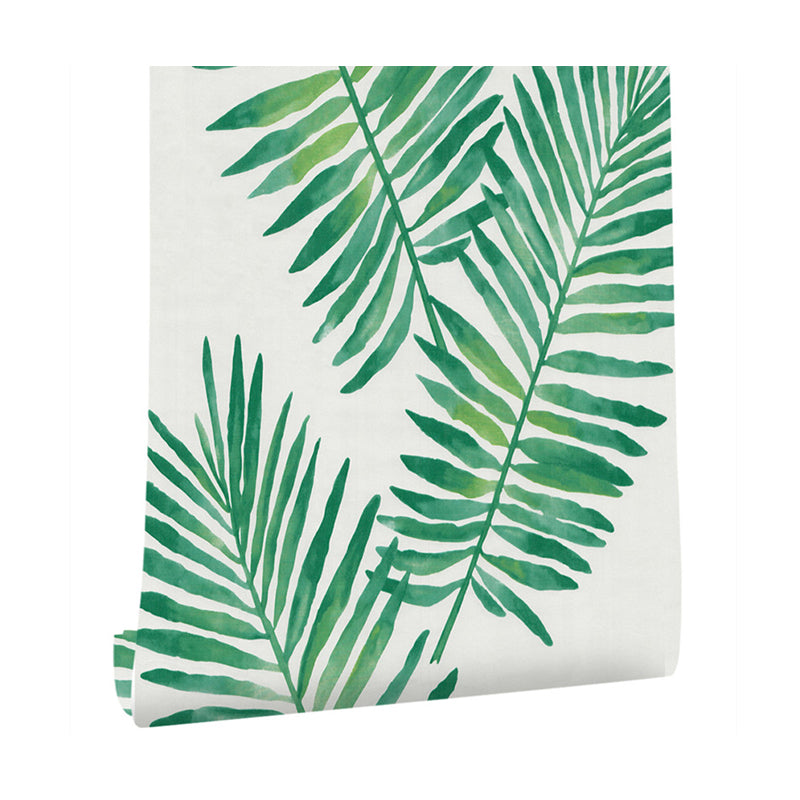 Self Stick Palm Leaf Wallpaper Tropical PVC Easy Peel Off Wall Decor in Green, 34.2-sq ft Clearhalo 'Country wall decor' 'Rustic' 'Wallpaper' Wall Decor' 1424309