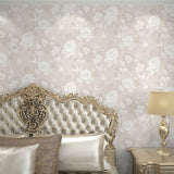 Blooming Peony Print Wallpaper Roll Light-Grey Rustic Wall Covering for Living Room Light Gray