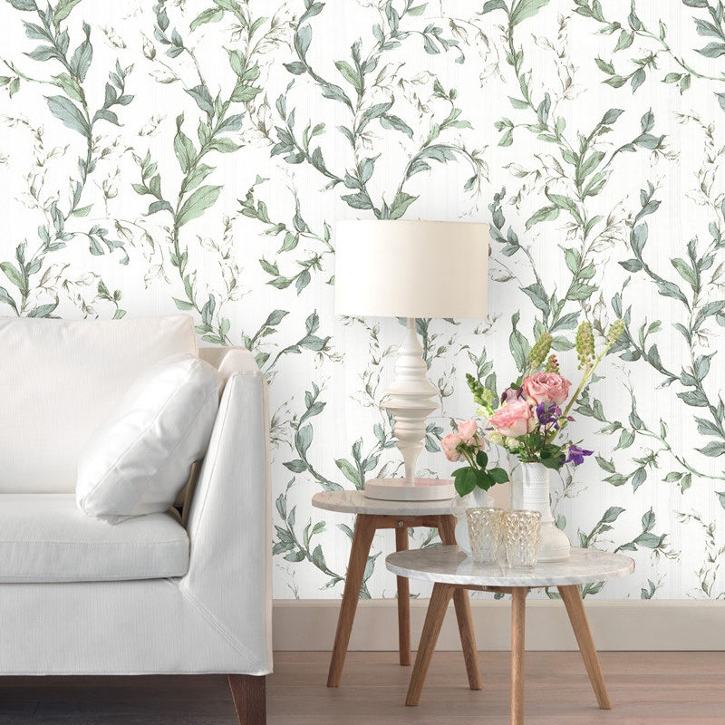 Turquoise Vines Wallpaper Roll Rustic PVC Wall Covering for Living Room, 33' x 20.5" Clearhalo 'Country wall decor' 'Rustic' 'Wallpaper' Wall Decor' 1424321