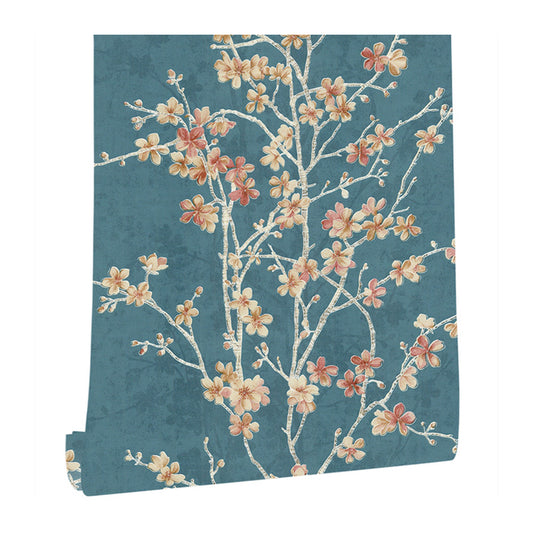 Romantic Cherry Blossom Wallpaper Roll for Accent Wall, Beige-Blue, 33' L x 20.5" W Clearhalo 'Country wall decor' 'Rustic' 'Wallpaper' Wall Decor' 1424327