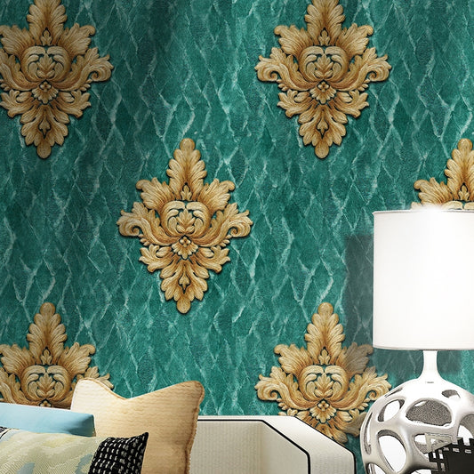 Retro Jacquard Trellis Wallpapers Green Stain Resistant Wall Art for Living Room Green Clearhalo 'Vintage wall decor' 'Vintage' 'Wallpaper' Wall Decor' 1424335