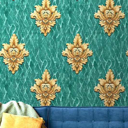 Retro Jacquard Trellis Wallpapers Green Stain Resistant Wall Art for Living Room Clearhalo 'Vintage wall decor' 'Vintage' 'Wallpaper' Wall Decor' 1424336