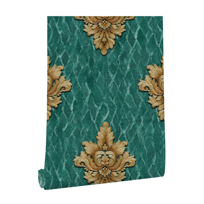 Retro Jacquard Trellis Wallpapers Green Stain Resistant Wall Art for Living Room Clearhalo 'Vintage wall decor' 'Vintage' 'Wallpaper' Wall Decor' 1424337