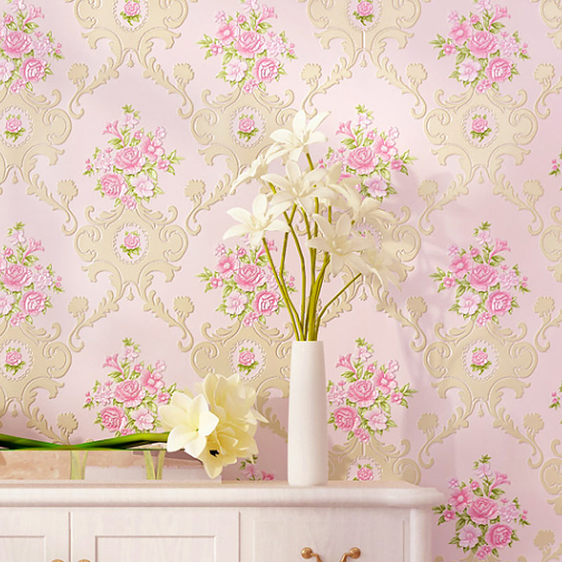 Country Style Floral Wallpaper Roll Soft Color Stain Resistant Wall Covering for Home Pink Clearhalo 'Country wall decor' 'Rustic' 'Wallpaper' Wall Decor' 1424385