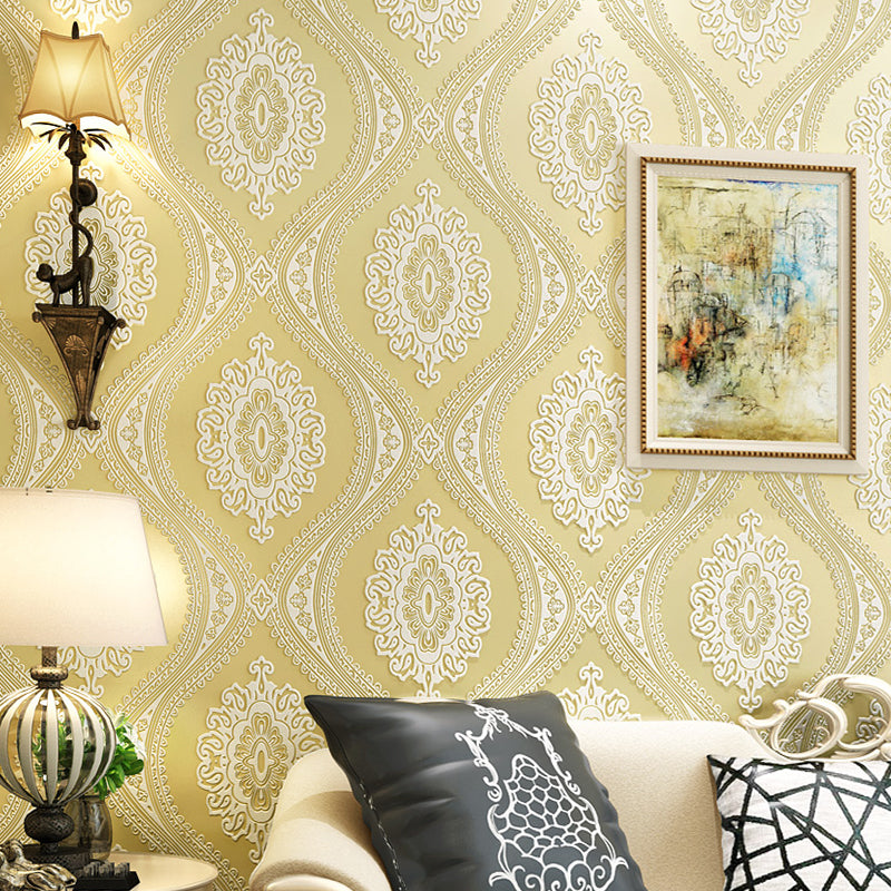 Embossed Stain-Proof Wallpaper Retro Jacquard Wall Covering for Accent Wall, Unpasted Beige Clearhalo 'Vintage wall decor' 'Vintage' 'Wallpaper' Wall Decor' 1424445