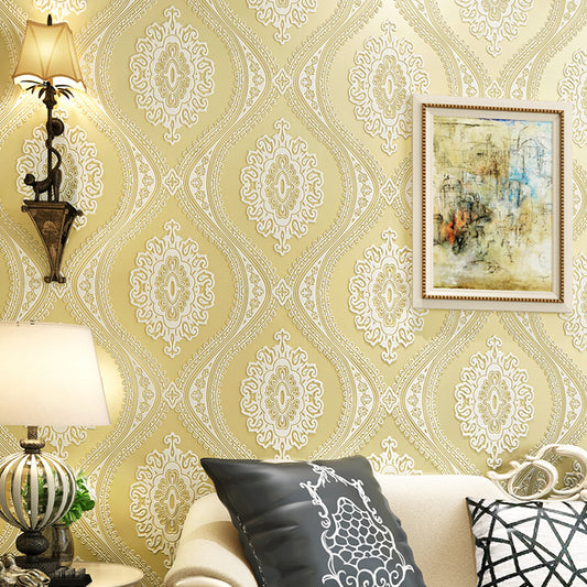 Embossed Stain-Proof Wallpaper Retro Jacquard Wall Covering for Accent Wall, Unpasted Beige Clearhalo 'Vintage wall decor' 'Vintage' 'Wallpaper' Wall Decor' 1424445